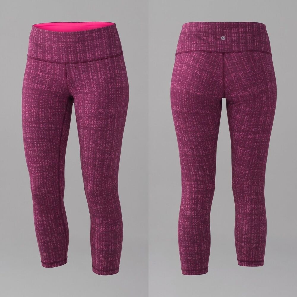 Lululemon Wunder Under Crop Ziggy Wee August Raspberry Glo Print Leggings 6